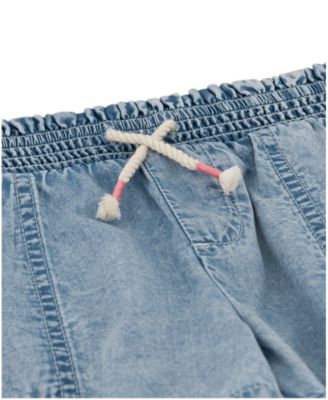 Girls' 7-16 Smocked Elastic Waistband Denim Shorts