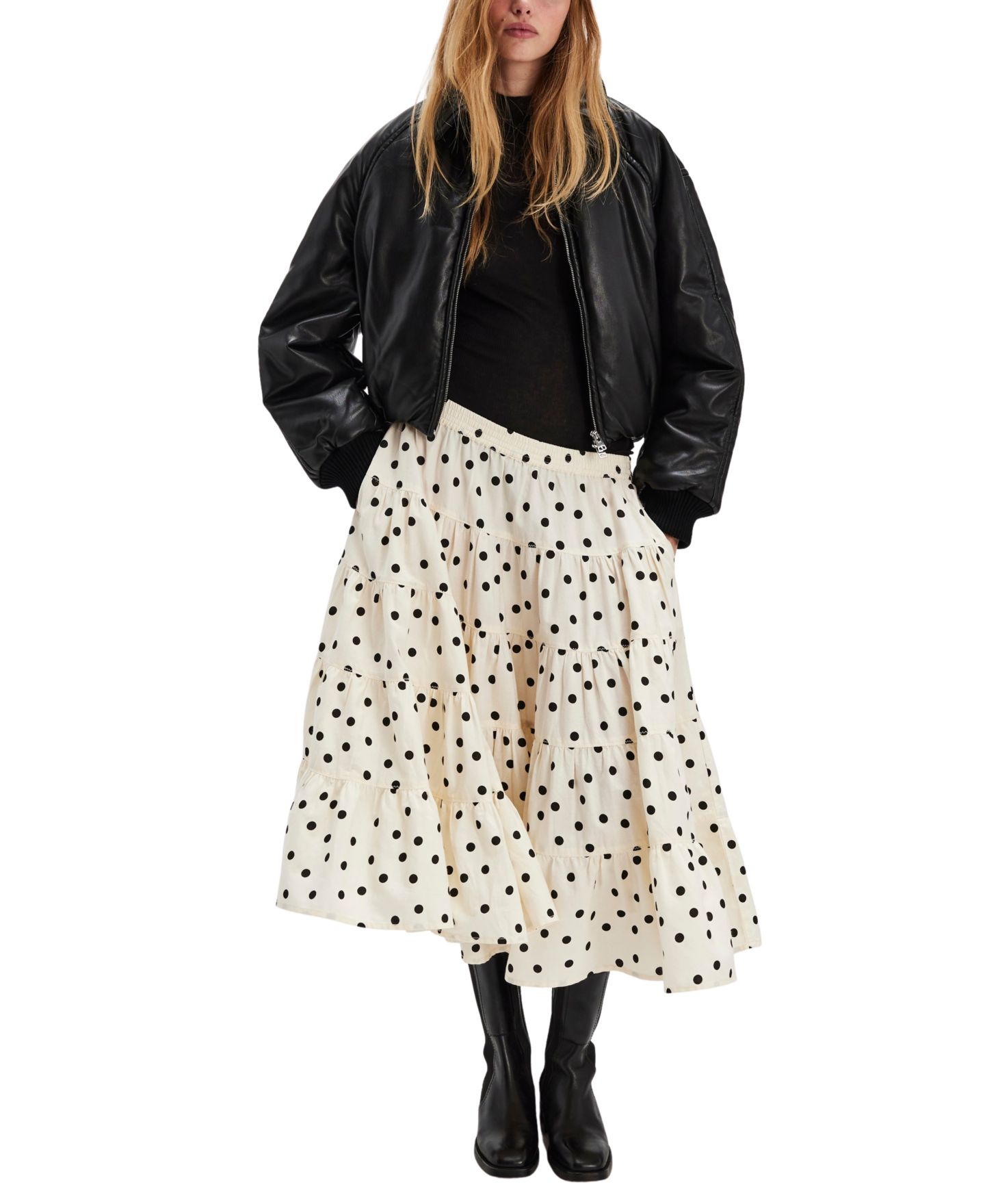 Женская юбка Free People Full Swing Printed Tiered Midi, цвет: Слоновая кость комбинированный — фото 1