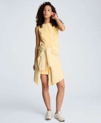 Women's Boat Neck Button Front Sheath Short Dress