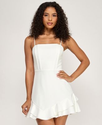Junior's Ruffle Hem Square Neck Dress