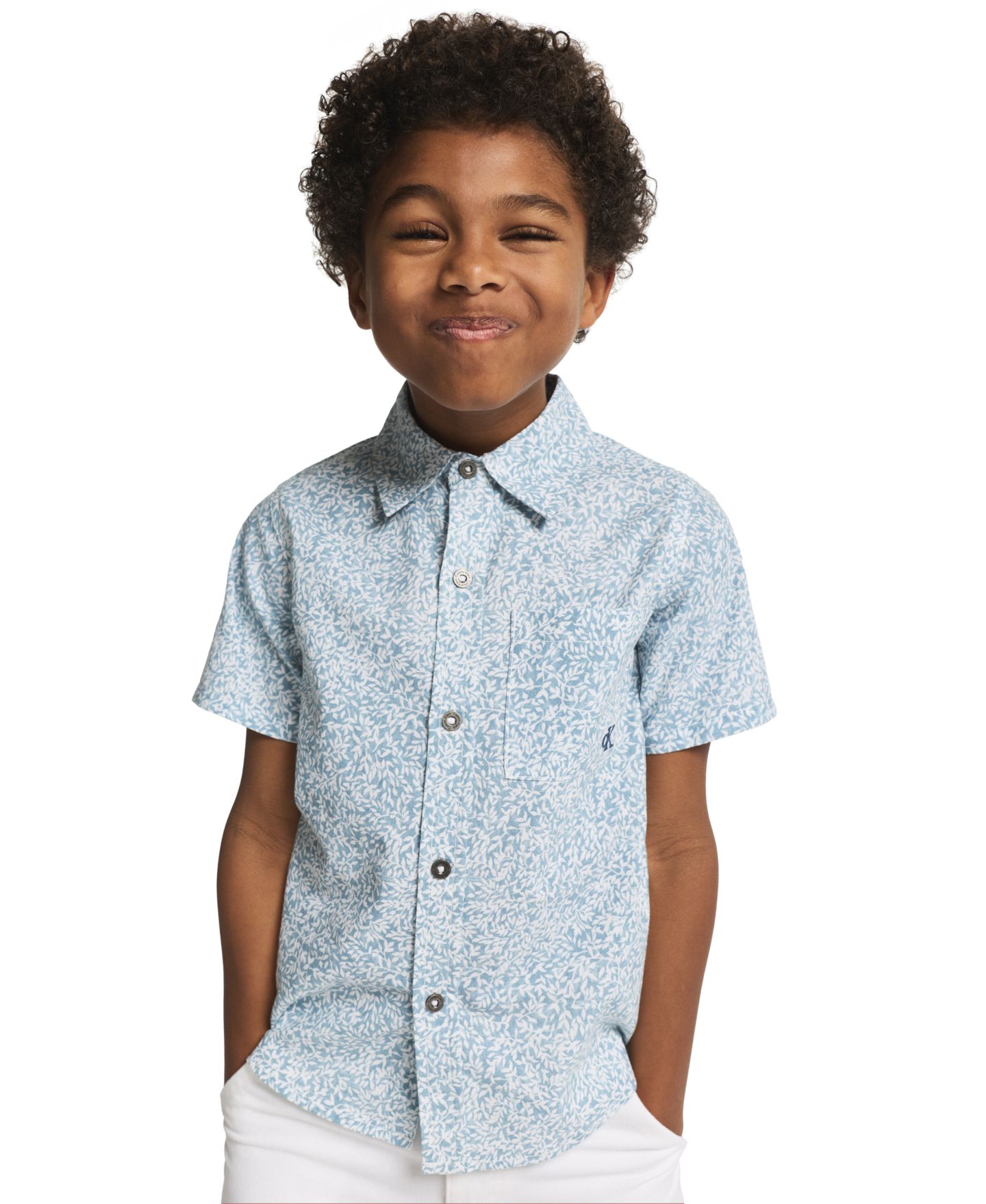 Детский комплект-двойка Calvin Klein: рубашка Poplin и шорты Twill, цвет: Синий / Белый — фото 2