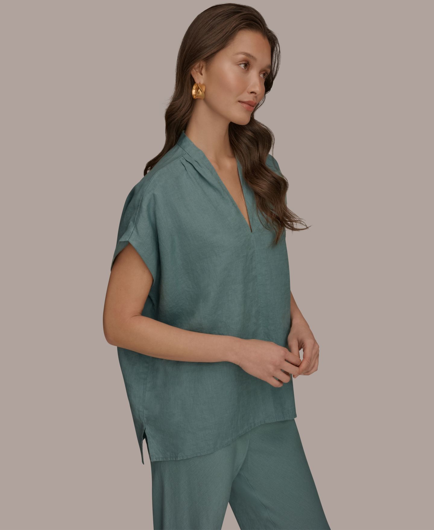 Женский топ Donna Karan Weekend Linen V-Neck Linen, цвет: Waterlily — фото 3