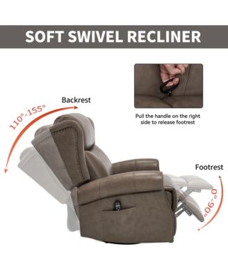 Heat Massage Manual Recliner Chair with Rocker and Swivel in Genuine Leather for Living Room