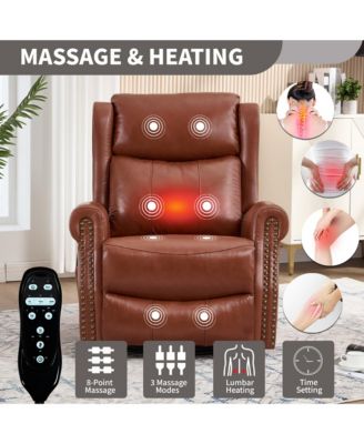 Manual Recliner Chair Heat Massage with Rocker and Swivel, Yellow