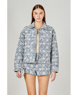 Women's Emroidered Floral Denim Jacket