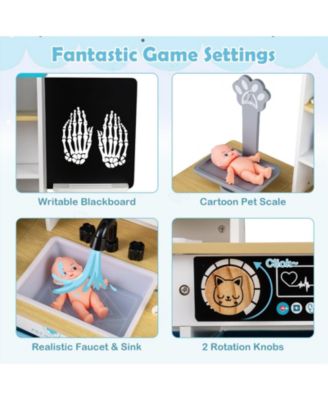 Wooden Play Doctor Office Medical Center Toy Set with Blackboard