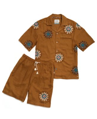 Men's Embroidered Regular-Fit Short-Sleeve Shirt matched with the Embroidered Wide-Fit Bermuda Shorts