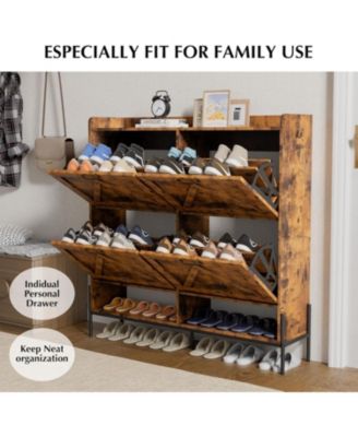 Large Shoe Cabinet – Freestanding Hidden Shoe Organizer with 4 Flip Drawers, Space-Saving Shoe Storage Rack for Hallway