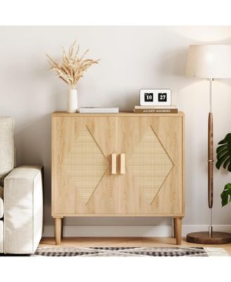 2-Door Rattan Accent Storage Cabinet, Wood Sideboard for Living Room, Dining Room & Entryway