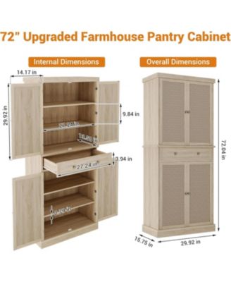 72" Wooden Tall Pantry Cabinet, Kitchen Pantry Storage Cabinets with 4 Door & 4 Adjustable Shelves and a Drawer, Farmhouse Pantry Storage