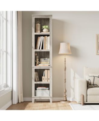 Narrow Bookcase 5 Tier Farmhouse Bookshelf Wooden Bookshelves Rustic Vintage Etagere Oak for Home Office, Living Room, Bed Room