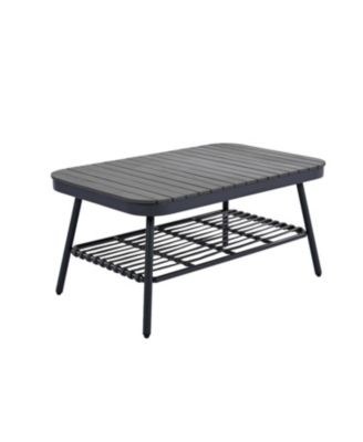 4 Piece Outdoor Patio Conversation Set with Metal Rope Backrest Chairs Coffee Table Thick Cushions  for Garden Poolside