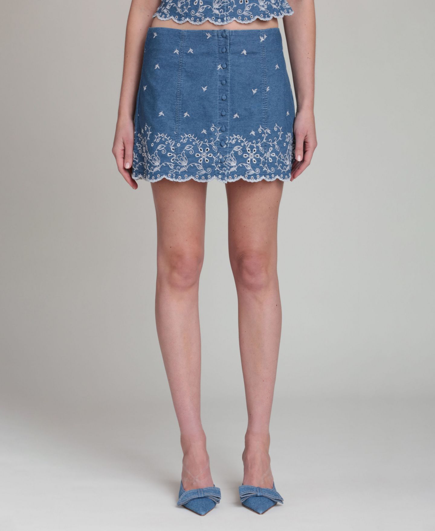 Женская юбка Avec Les Filles Scallop Hem Mini, цвет: Синий — фото 2