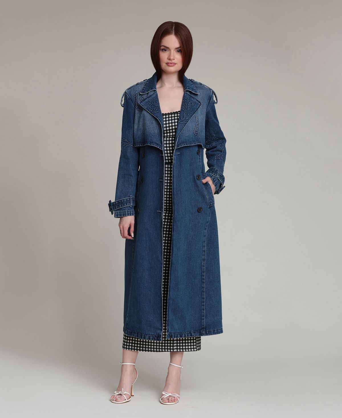 Avec Les Filles Women's Long-Sleeve Embossed Trench Coat view 7 — MAYCSS fashion products