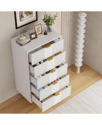 Fluted Dresser for Bedroom with 5 Drawers, Tall Modern Chest of Drawers with Metal Handle