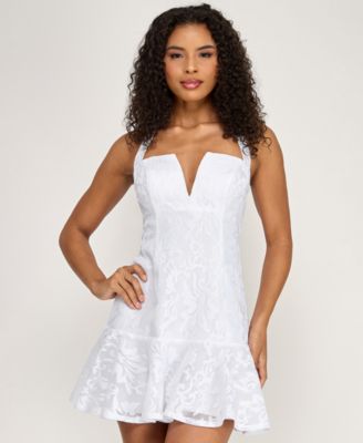 Junior's Embroidered Ruffle Hem Dress