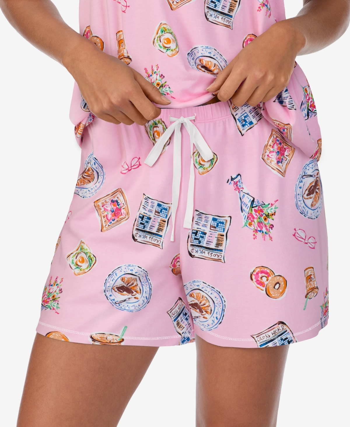 Cuddl Duds Women's Short-Sleeve V-Neck Top and Boxer Jersey, 2-Piece Pajama Set