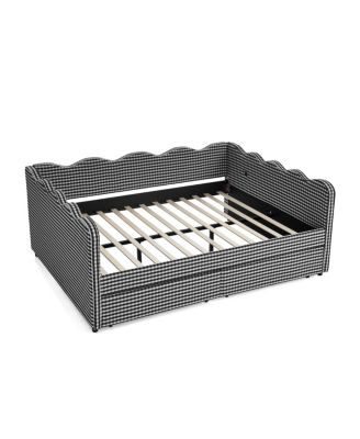 2 Drawers, USB Port & Wave Shape Gingham Daybed, Queen Size