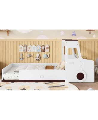 Car-Shape Floor Bed with Storage, Window & Desk, Twin Size