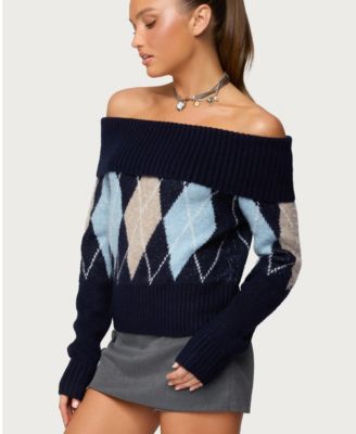 Women's Jakarie Argyle Foldover Sweater