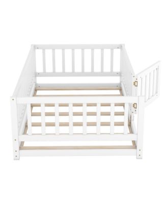 Twin Size Montessori Floor Bed with Fence and Door