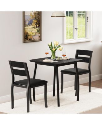 3 Piece Dining Table Set for 2, Small Kitchen Table Set with 2 Upholstered Chairs and Metal Frame & Wood Tabletop