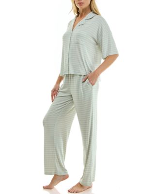 Women's Button-Up Top and Pull-On Pajama Pants, 2-Piece Set