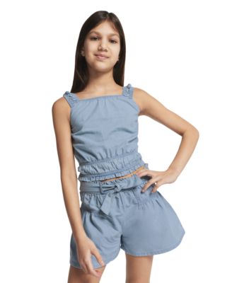 Girls' 7-16 Smocked Waist Square Neck Top