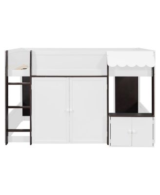 Full Loft House Bed with Playhouse & Storage, Modern Wood Cabin Bed for Kids/Teens