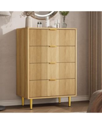 Fluted Dresser for Bedroom with 4 Drawers, 36  Tall Modern Chest of Drawers with Metal Handle, Wooden Closet Clothes Storage Organizer