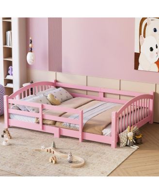 Streamdale Montessori Floor Bed with Slats & Guardrails, Solid Wood