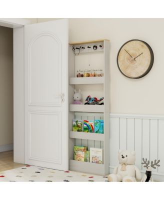 Behind The Door 69" Bookcase with 4 Shelves, 5 Hooks