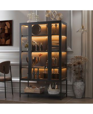 Iron Display Cabinet with Glass Door and LED Lights