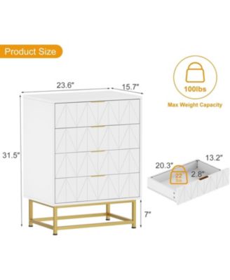 4 Drawer Dresser with Wide Storage, Wood Dresser Chest Organizer with Metal Legs, Modern Dressers & Chests of Drawers for Bedroom, Living Room