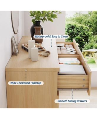 6 Drawer Dresser for Bedroom, 47" Wide Mid Century Modern Dresser with Gold Handle,Fluted Dressers Chest of Drawers,TV Stand,Storage Organizer