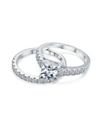 Classic 3CT Cubic Zirconia CZ Princess Cut Solitaire Anniversary Ring Set Pave Band