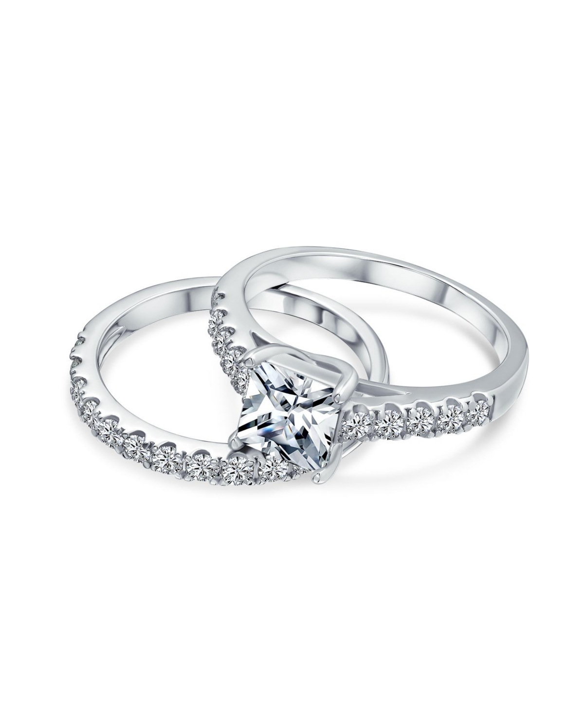 Bling Jewelry Classic 3CT Cubic Zirconia Cz Princess Cut Solitaire Ring Set Pave Band