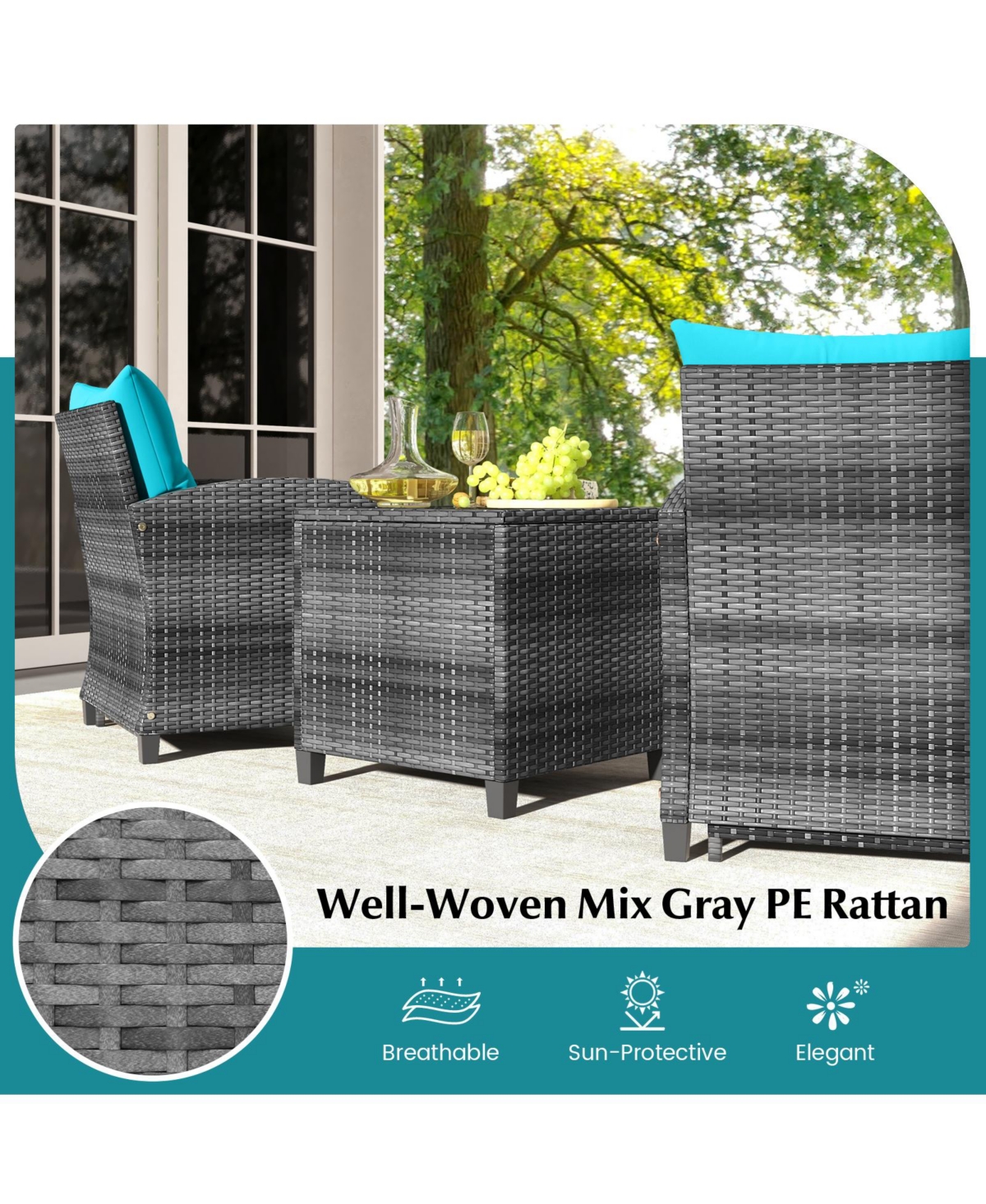 Gymax 5 Piece Patio Rattan Furniture w/ 2 Ottomans & Tempered Glass Coffee Table Outdoor