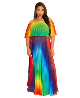 Plus Size Ombre Off Shoulder Pleated Maxi Dress