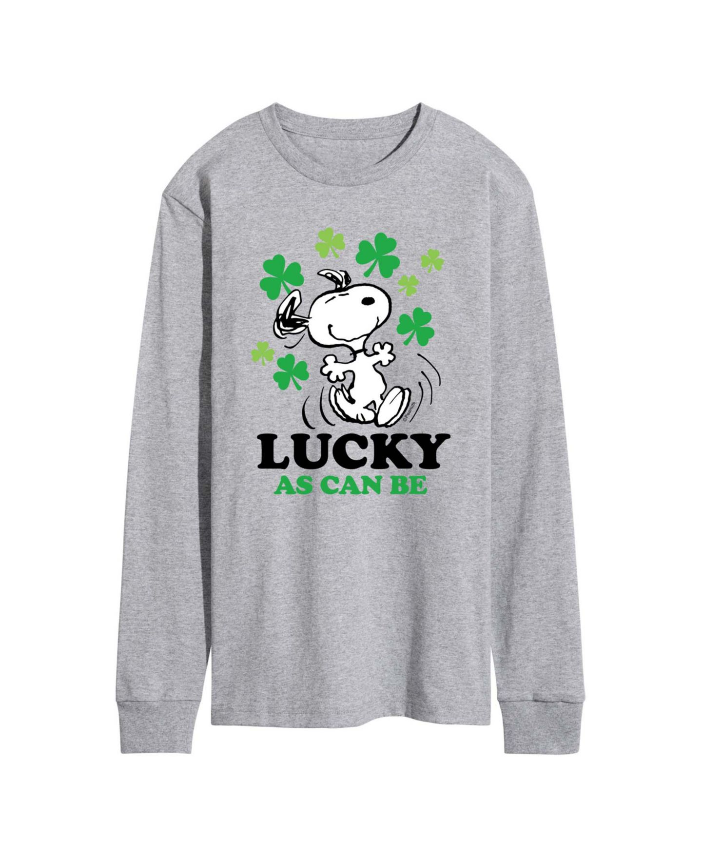 Мужская футболка AIRWAVES Peanuts Snoopy Lucky as can be St. Patrick's Day Long-Sleeve Graphic, цвет: Серый меланжевый — фото 1