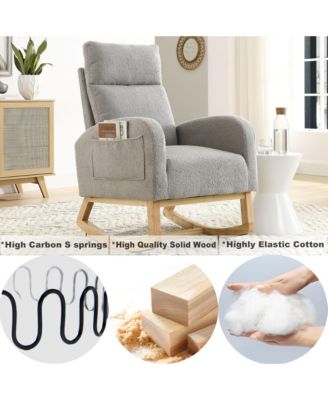 27.6W Modern Accent High Backrest Rocking Chair with Two Side Pockets 300LBS Capacity for Living Room Nursery
