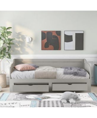 Wooden Daybed with Trundle & Storage Drawers, Extendable Sofa Bed