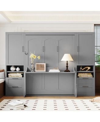 Queen Size Murphy Bed with Closet, Drawers, Shelves