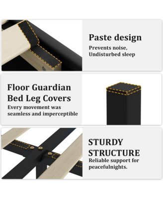 Bed Frame with Headboard, LED Lights, Upholstered Platform Bed