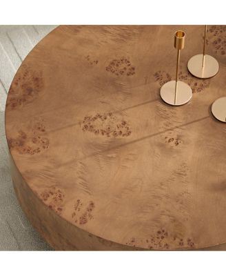 Burl Wood Veneer Coffee Table with Sturdy Pedestal