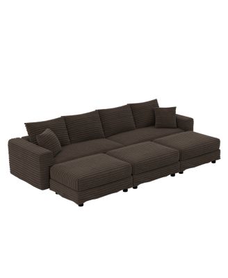 102" Plush Corduroy 4-Seat Sofa with Movable Ottoman
