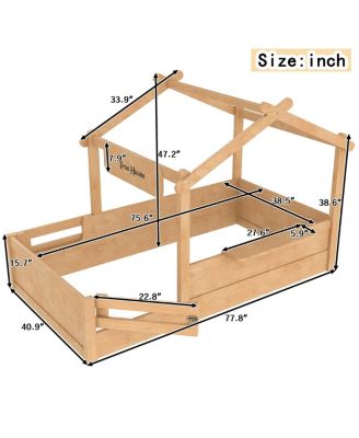 Streamdale Twin Size House Floor Bed with Guardrails, Roof, Tray & Signboard