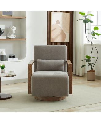 Swivel Upholstered Accent Chair with Solid Wood Armrests
