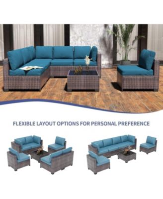 7-Piece Outdoor Patio Furniture Set, All-Weather Polyethylene Rattan Sectional Sofa, Stylish Woven Design, Garden, Porch, Poolside