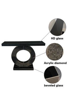 Mirrored O-Shaped Console Table with Crystal Accents